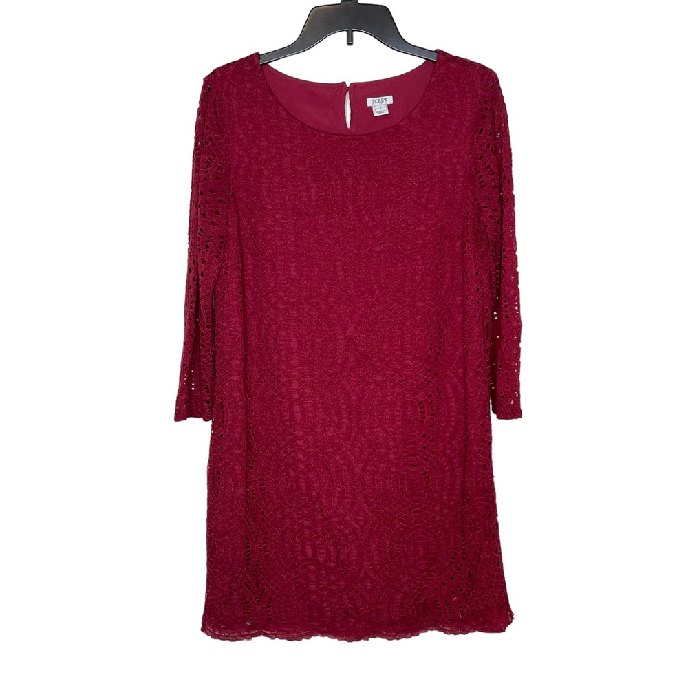 J.Crew Women's Dress Lined lace 3/4 Sleeve Shift Flared Dress Knee Length Red 8